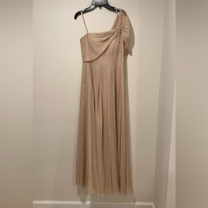 Carmen Marco Valvo Elegant One-Shoulder Beige Evening Dress worn once